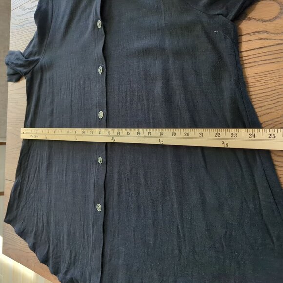 Christopher Calvin Women’s Blouse Black Sz L Button Front‎ Linen Blend Tunic Top - Picture 7 of 13